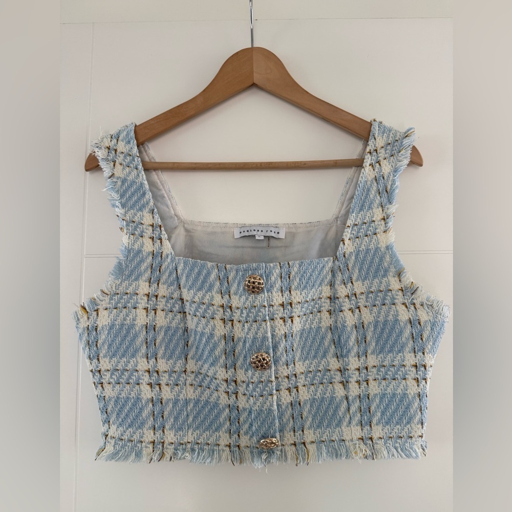 Endless Rose Cropped Tweed Top, size large.